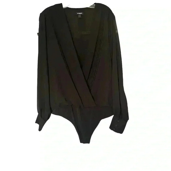 Express Womans Bodysuit Top Size Xl‎ V-Neck Long Sleeve Faux Wrap Bodysuit - Picture 1 of 6